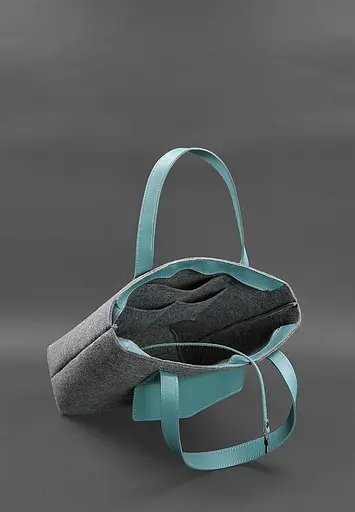 Фетрова жіноча сумка Шоппер D.D. з шкіряними бірюзовими вставками - фото 5