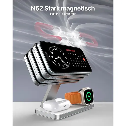 Бездротовий зарядний пристрій швидкого заряджання 3 в 1 сумісний із зарядним пристроєм Magsafe - фото 4