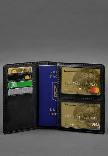 Кожаная обложка-органайзер для документов 6.1 черный Crazy Horse - фото 5