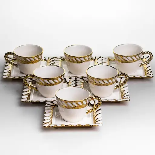 Набір чашок з блюдцями Yiwu Tiffany 250 мл чашка порцелянова 6 шт для чаю і кави чашки блюдця практичний стильний посуд SX61 - фото 5