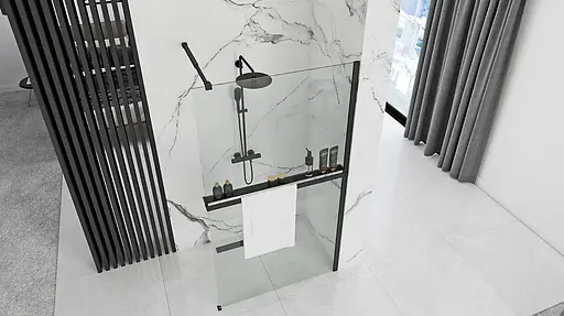 Душова стінка Rea Aero 80 black з полицею Evo REA-K7580 + HOM-00652, прозорий, чорний матовий - фото 2