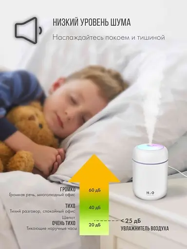 Портативный светодиодный ультразвуковой увлажнитель воздуха Humidifier H2O 300 мл Серый - фото 4