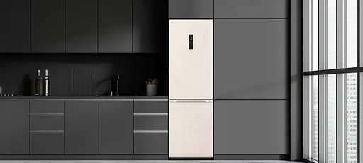 Холодильник LG с нижней морозильной камерой 186x60х68, холод.отд.-234л, мороз.отд.-110л, 2дв., А++, NF, инв., дисплей снаружи, зона освещения, Metal Fresh, бежевый - фото 2