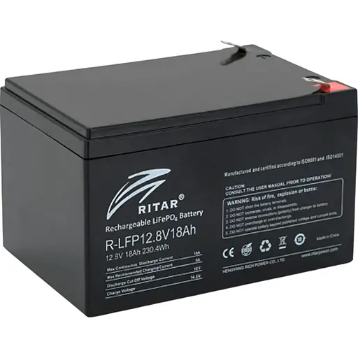 Акумулятор Ritar LiFePO4 12V (12.8V/18Ah/230.4Wh) (R-LFP 12.8V 18Ah) [152889]