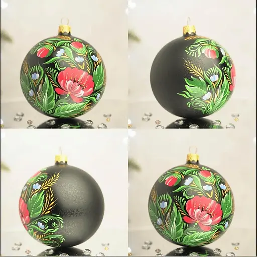 Ялинкова прикраса Санта Шоп Петриківські мотиви на чорному склі (4820001154320) - фото 4