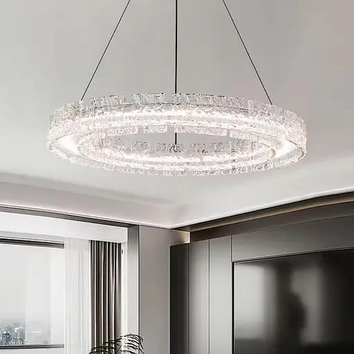 Подвесная люстра с пластинами в виде прозрачных льдин Ø 60 см Line F | Ст. MJ371-600 BK - фото 1