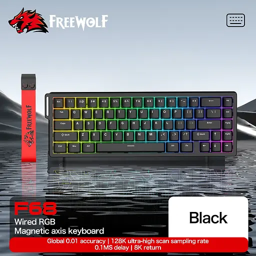 Игровая проводная магнитная клавиатура FreeWolf F68 / Magnetic Switch / RGB / Wired / Black - фото 1