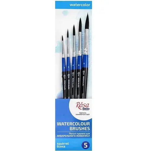 Набор кистей 8 белка круглая 5 шт (№ 0,2,4,6,8) Rosa Studio