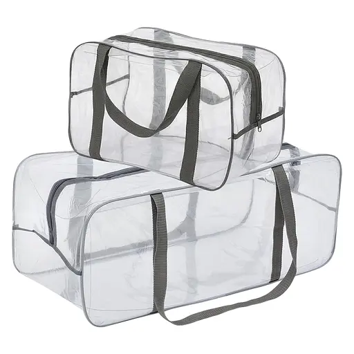 Набор прозрачных сумок в роддом: размер М 40х25х20 см + размер XL 60х25х30 см (серые) - фото 1