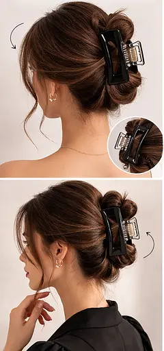 Зажим прямоугольный глянцевый для волос 8,5 см пластик с металлическим механизмом Черный - фото 2