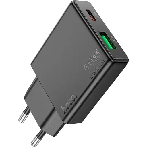 Ультратонкое двухпортовое зарядное устройство Hoco N38 Delgado Type-C 20 Вт и USB-A 18 Вт PD20W/PPS/QC3.0/FCP/AFC Black