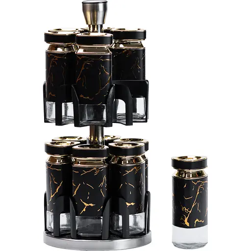 Набір ємностей для спецій TS Kitchen HP1356 на підставці 12 баночок по 120 мл чорний мармур - фото 2