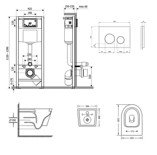 Набір Q-tap Nest 4 в 1 підвісний унітаз Swan Ultra Quiet 485x360x320 + комплект інсталяції QT16335179W45152 - фото 2