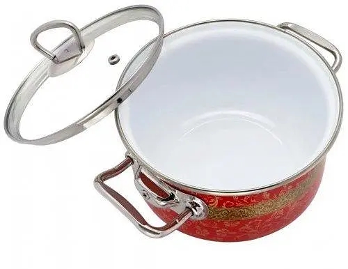 Кастрюля эмалированная Interos Арабская ночь с крышкой 1.5 л 16 см красная (1818) - фото 2