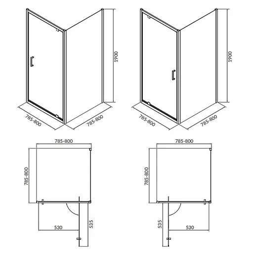 Душевая кабина Cersanit Brasco 80x80 см квадратная распашная прозрачное стекло без поддона black S168-011, про прозрачный, черный - фото 2