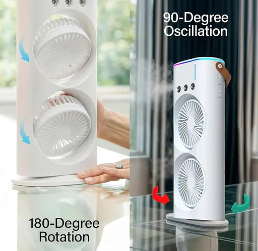 Портативный вентилятор Voltronic T1818, увлажнение, подсветка, Air Cooler Fan White - фото 4