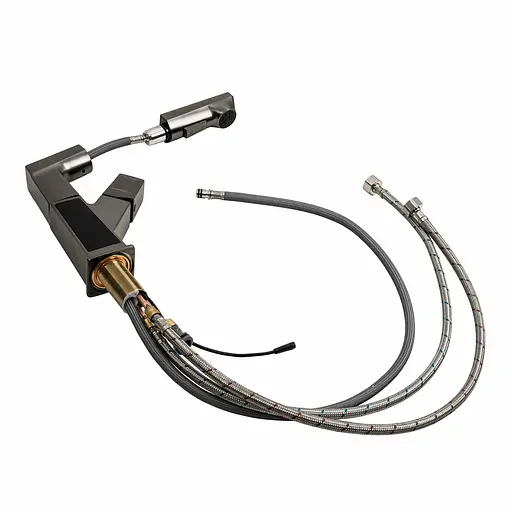 Змішувач для кухні Platinum с висувним виливом та індикатором A231 чорний - фото 3