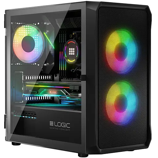 Корпус LogicConcept PORTOS MESH+GLASS ARGB fans 3x120mm BLACK без БП mATX