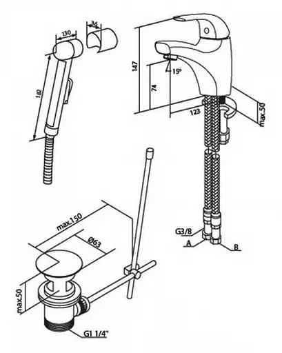 Змішувач з гігієнічною лійкою AM.PM Sense F7503000, Хром - фото 2