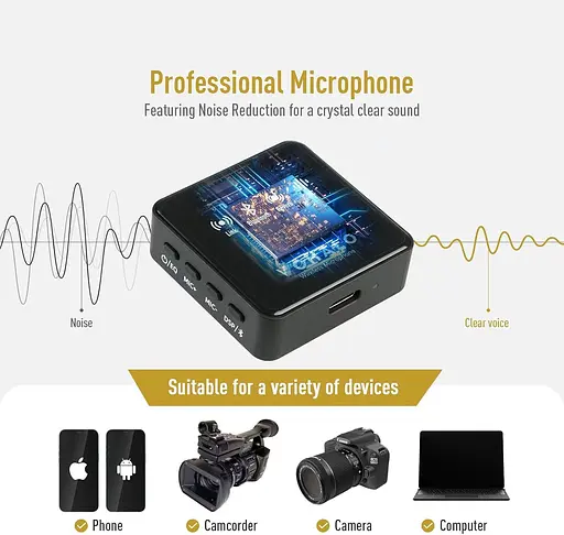 Бездротовий мікрофон Lavalier для iPhone, Android та ПК, міні-мікрофон Bluetooth з клапаном та затискачем для шумоподавлення - фото 5