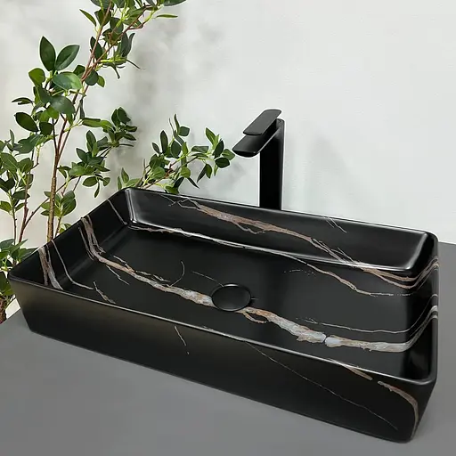 Умивальник VBI Triest black stone matt накладний VBI-012703, Чорний матовий - фото 1