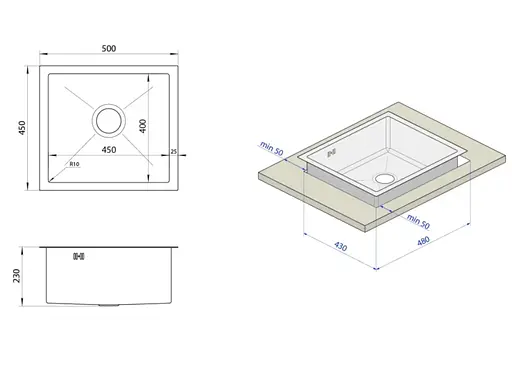 Кухонна мийка з покриттям HoneyComb (соти) Nett NSS-5045, Нержавіюча сталь - фото 3