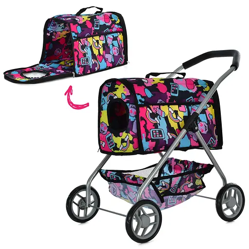 Коляска для перевезення тварин, довжина 60 см, висота ручки 60 см, кошик, 4 колеса