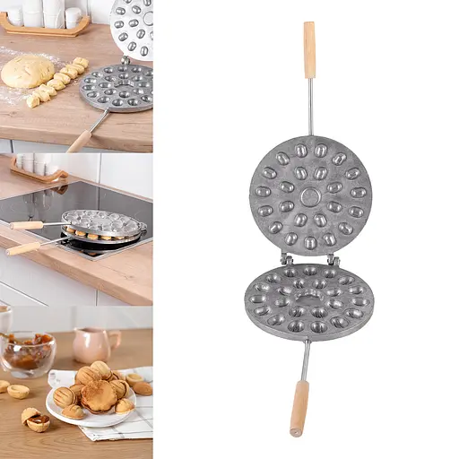 Форма для выпечки орешков со сгущенкой орешница с ручками диаметром 23 см на 23 ореха + цветок, Ласунка 83564 - фото 2