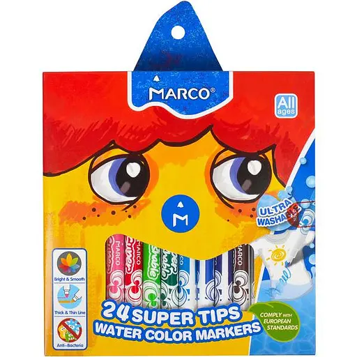 Фломастери Super Washable 24 кольори, 1630-24CB Marco, в коробці (6951572914933) - фото 1