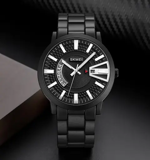 Чоловічий годинник Skmei 1985 на браслеті (Чорний з сріблястим) - фото 3