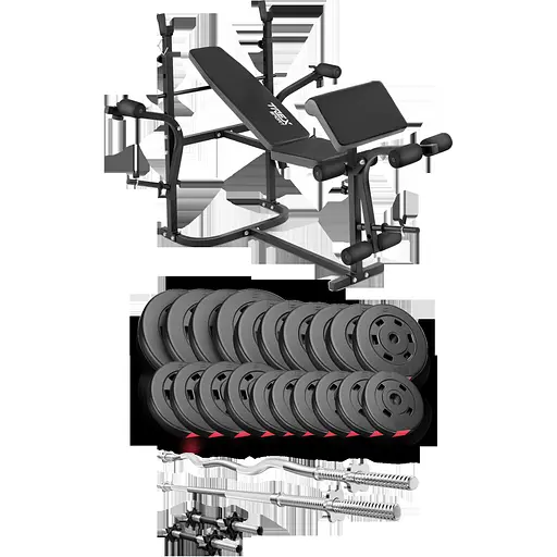 Набір Hop-Sport Premium 105кг з лавою TX-020, штангами та гантелями