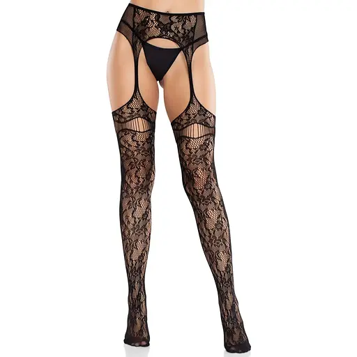 Колготки Leg Avenue Net Stockings With Attached Garter Belt One Size Black - фото 3