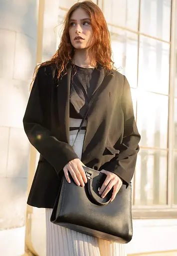 Жіноча шкіряна сумка Fancy A4 чорна краст - фото 9