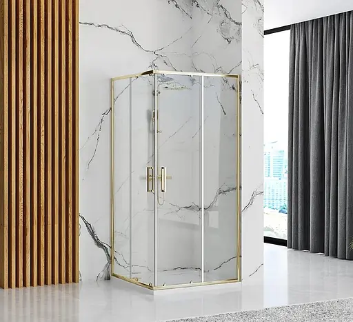 Душевая кабина Rea Punto 80x100 gold раздвижная REA-K6442, Универсальная, прозрачная, золотая - фото 2