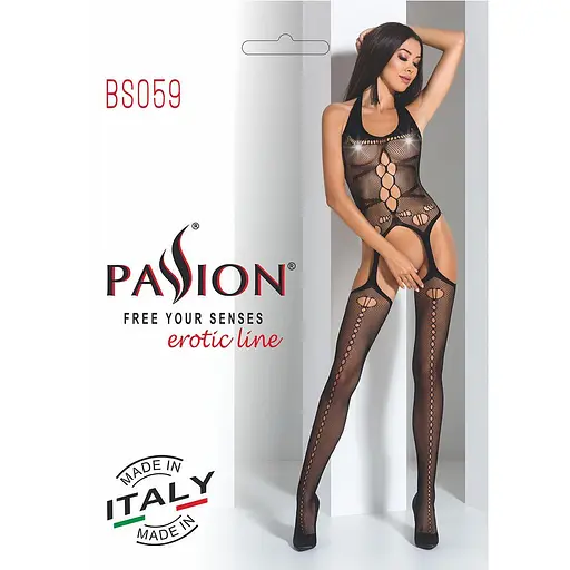 Бодистокинг Passion BS059 комбинезон имитация чулок S/M/L black - фото 7