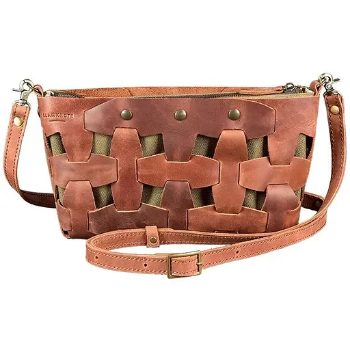 Шкіряна плетена жіноча сумка Пазл S світло-коричнева Crazy Horse - фото 1