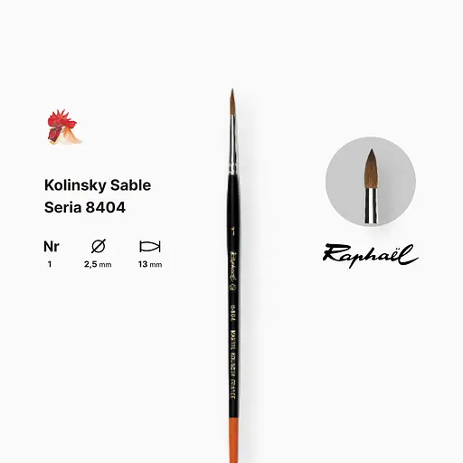 Кисть колонок круглая Raphael Kolinsky Sable, №1, профессиональная, короткая ручка - фото 2
