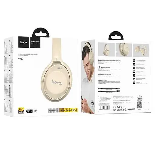 Навушники Hoco W37 Sound Active Noise Reduction BT headset | BT5.3, AUX, 33h | gold - фото 3
