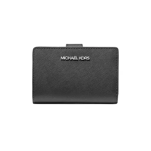 Жіночий шкіряний гаманець MICHAEL KORS (середній, чорний, сріблястий логотип)