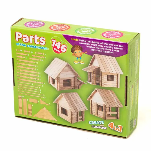 Дерев'яний конструктор "Заміський будиночок" Igroteco 900316, 4 в 1 146 дет - фото 2
