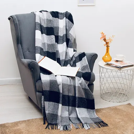 Плед вовняний Vladi Палермо 140x200 біло-сірий-темно-синій - фото 1