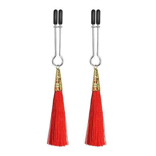 Затискачі для сосків з пензликами Lovetoy Glamor Tassel Nipple Clamp 14 см червоний - фото 2