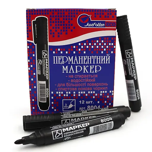 Маркер перманентний Josef Otten ECO, чорний, круглий наконечник, 12 шт. в упаковці