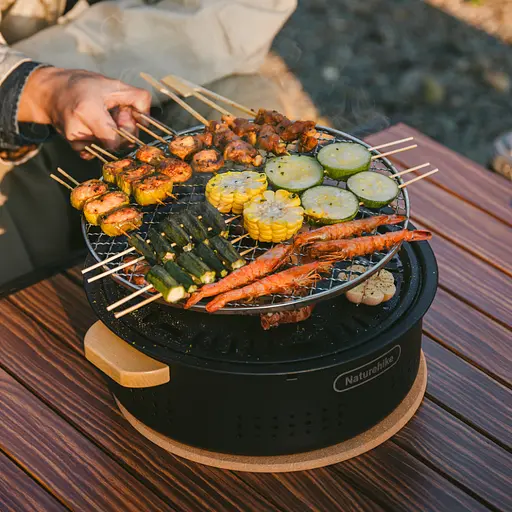 Печь настольная круглая с решеткой гриль и сковородкой Naturehike CNK2550CF010 36х32.6х12 см хромированное железо - фото 8