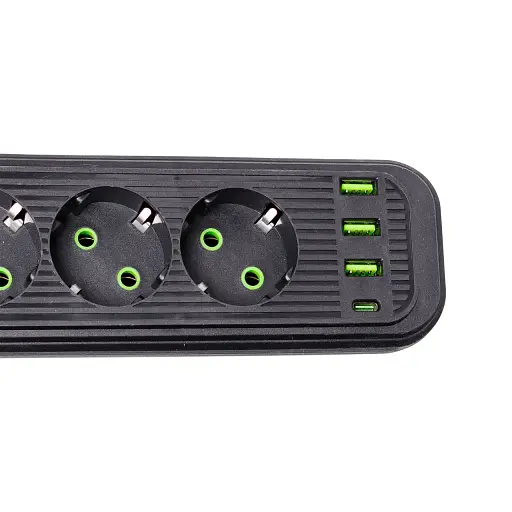 Мережевий фільтр-подовжувач Yiwu HP-5-13MF EURO 1085U 2,8 м  4 розетки 3 USB чорний  - фото 6