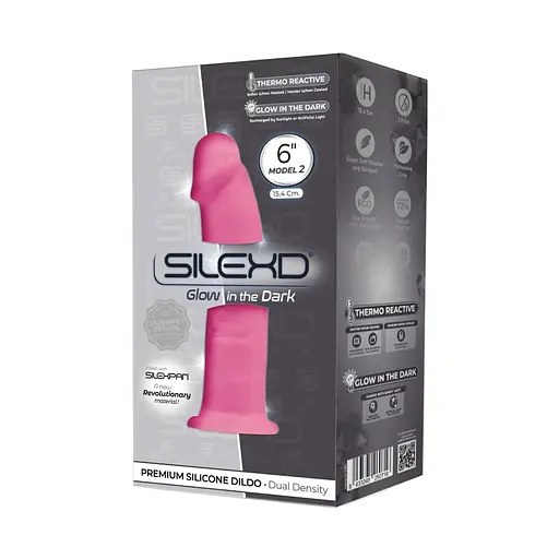 Фалоімітатор SilexD Robby Pink Glow in the dark, двошаровий, силікон + Silexpan, діаметр 3,5 см - фото 2