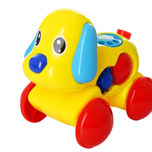 Музыкальная каталка на палочке Веселый Песик 370, 18 см, с телефоном жёлтая - фото 3