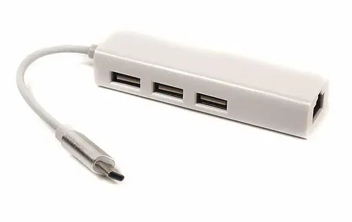 USB-хаб PowerPlant USB 3.1 Type-C to 3 port USB 2.0 + Ethernet (CA910397) - фото 1