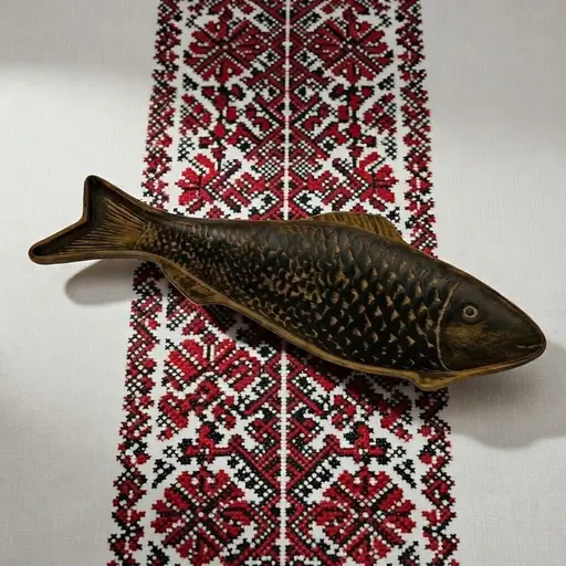 Блюдо для риби з червоної глини молочена кераміка Український глиняний посуд 35 см - фото 2