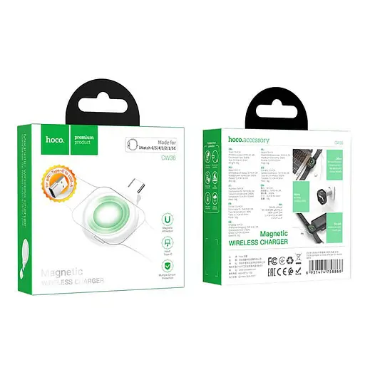 Зарядка QI Hoco Portable Wireless Charger for iWatch CW36 Type-C/USB, 0.4A/2W - фото 2